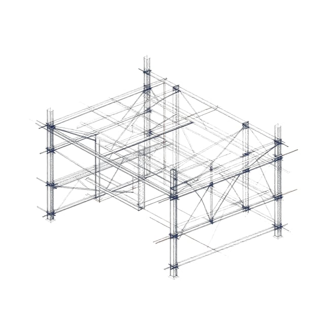 Isometric architectural framework illustration in navy blue line art