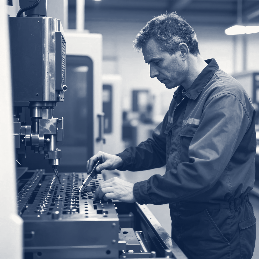 Precision machining equipment, navy-duotone