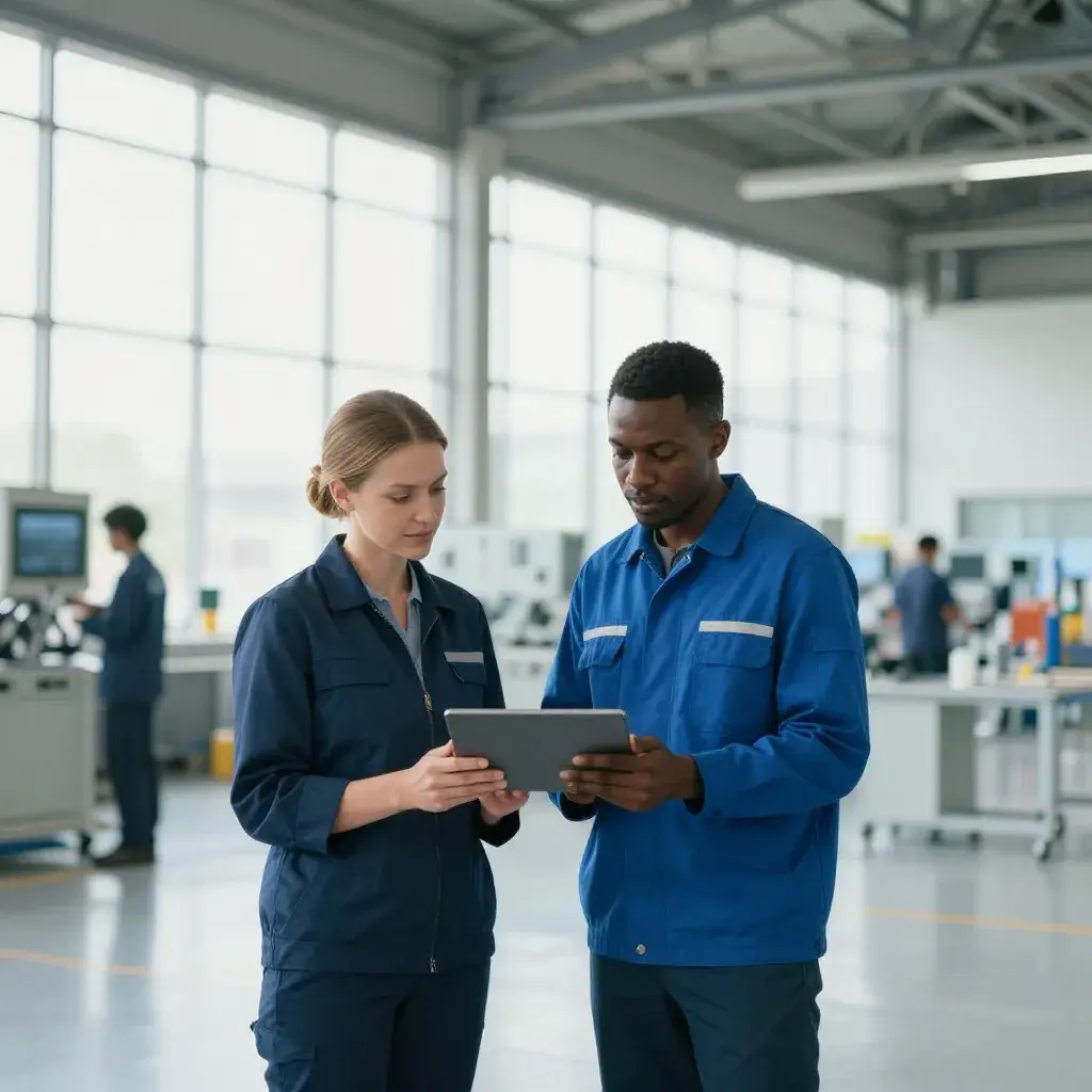 A technician reviewing data on a tablet